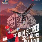 Adam Rossington highest run scorer in Nepal Premier League 2025 with 323 runs poster design.
